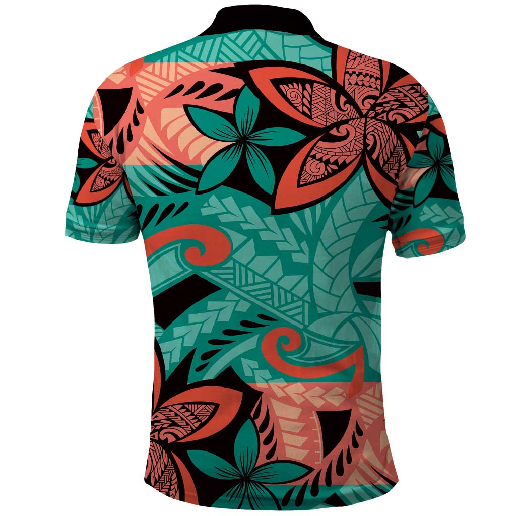 Plumeria Polynesian Pattern Polo Shirt Unique Fantasy Teal Orange