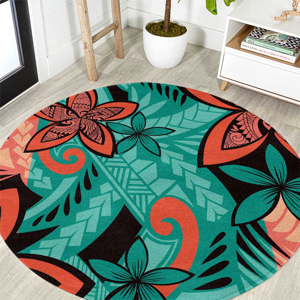 Plumeria Polynesian Pattern Round Carpet Unique Fantasy Teal Orange LT01 Teal - Polynesian Pride