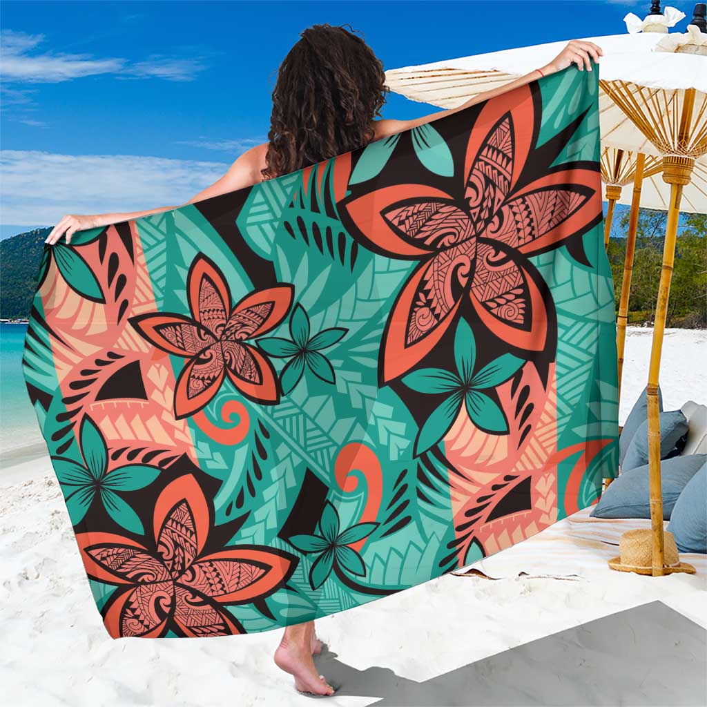 Plumeria Polynesian Pattern Sarong Unique Fantasy Teal Orange LT01 One Size 44 x 66 inches Teal - Polynesian Pride