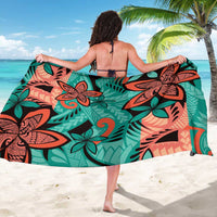 Plumeria Polynesian Pattern Sarong Unique Fantasy Teal Orange