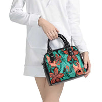 Plumeria Polynesian Pattern Shoulder Handbag Unique Fantasy Teal Orange