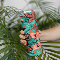 Plumeria Polynesian Pattern Skinny Tumbler Unique Fantasy Teal Orange LT01 - Polynesian Pride