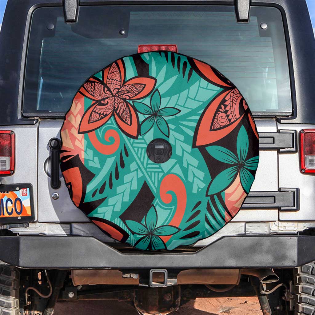 Plumeria Polynesian Pattern Spare Tire Cover Unique Fantasy Teal Orange LT01 Teal - Polynesian Pride