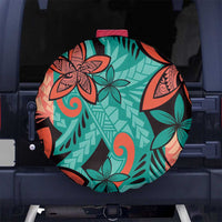 Plumeria Polynesian Pattern Spare Tire Cover Unique Fantasy Teal Orange