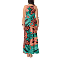 Plumeria Polynesian Pattern Tank Maxi Dress Unique Fantasy Teal Orange