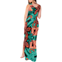 Plumeria Polynesian Pattern Tank Maxi Dress Unique Fantasy Teal Orange