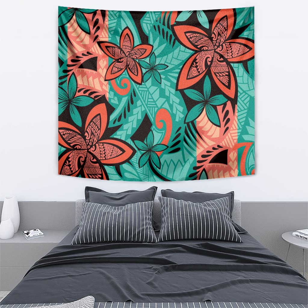 Plumeria Polynesian Pattern Tapestry Unique Fantasy Teal Orange LT01 - Polynesian Pride