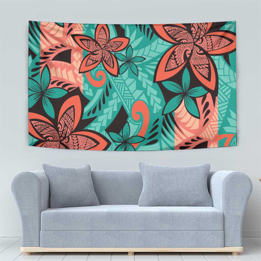 Plumeria Polynesian Pattern Tapestry Unique Fantasy Teal Orange LT01 - Polynesian Pride