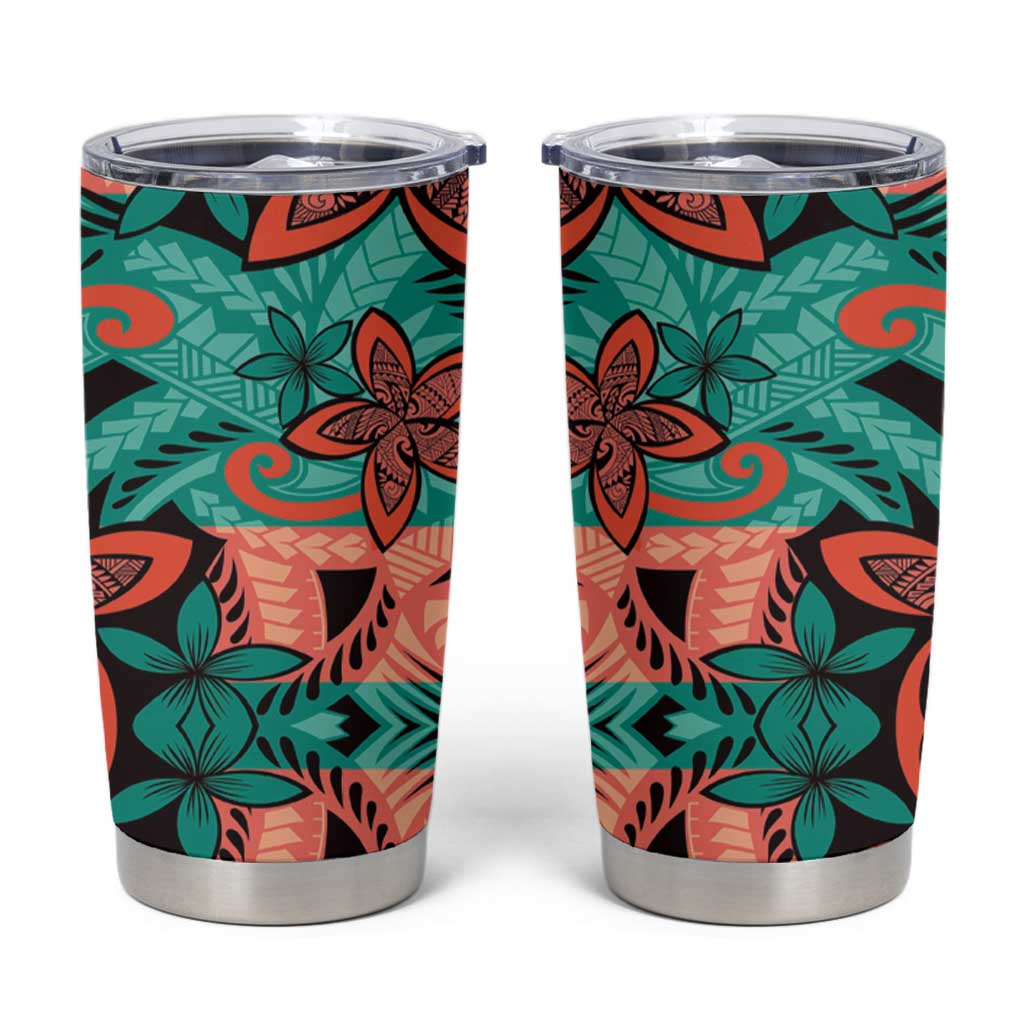 Plumeria Polynesian Pattern Tumbler Cup Unique Fantasy Teal Orange LT01 Teal - Polynesian Pride