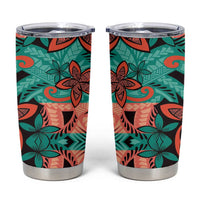 Plumeria Polynesian Pattern Tumbler Cup Unique Fantasy Teal Orange LT01 Teal - Polynesian Pride