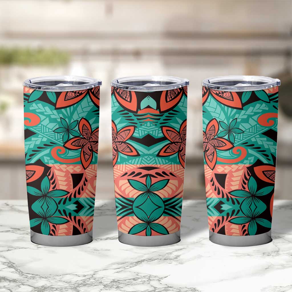 Plumeria Polynesian Pattern Tumbler Cup Unique Fantasy Teal Orange LT01 - Polynesian Pride