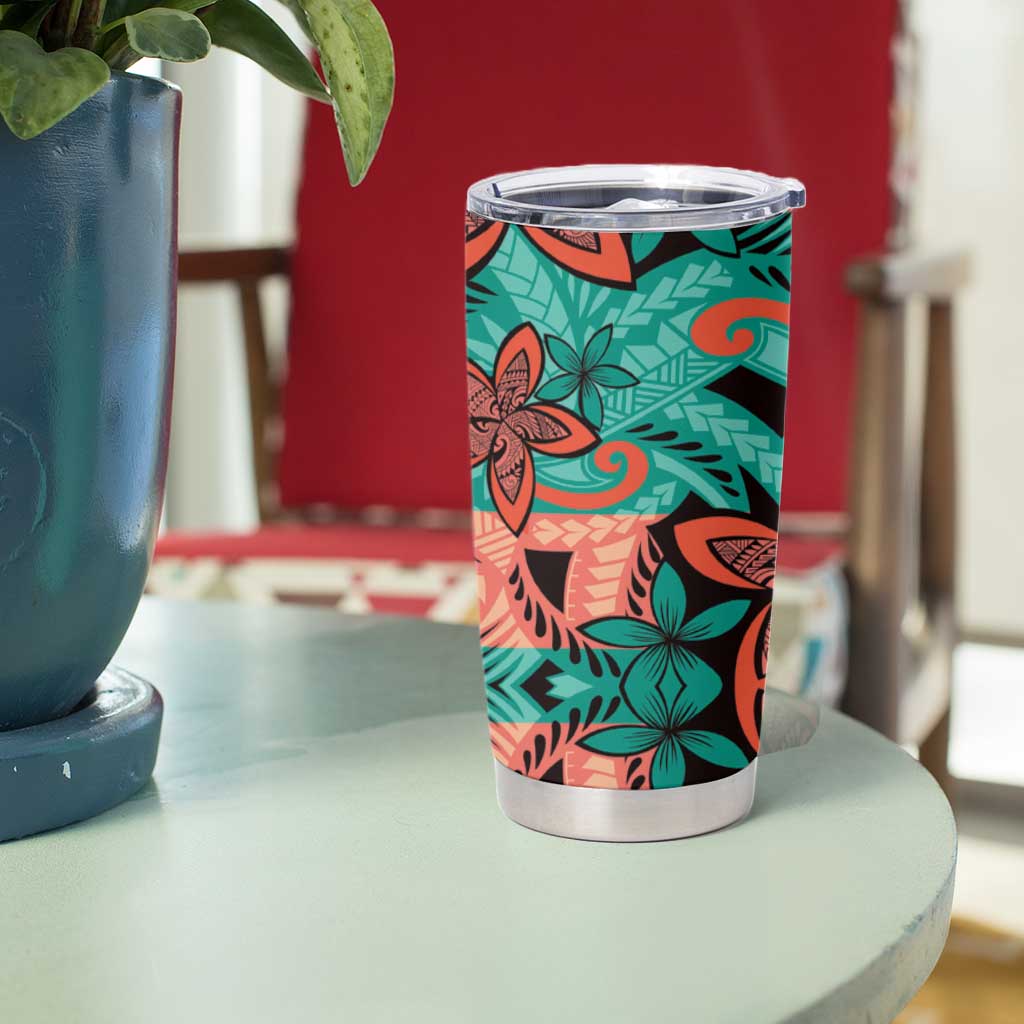 Plumeria Polynesian Pattern Tumbler Cup Unique Fantasy Teal Orange LT01 - Polynesian Pride