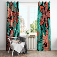 Plumeria Polynesian Pattern Window Curtain Unique Fantasy Teal Orange