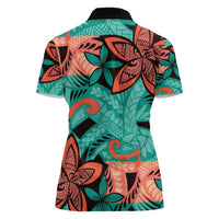 Plumeria Polynesian Pattern Women Polo Shirt Unique Fantasy Teal Orange