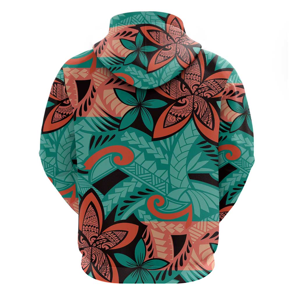 Plumeria Polynesian Pattern Zip Hoodie Unique Fantasy Teal Orange LT01 - Polynesian Pride