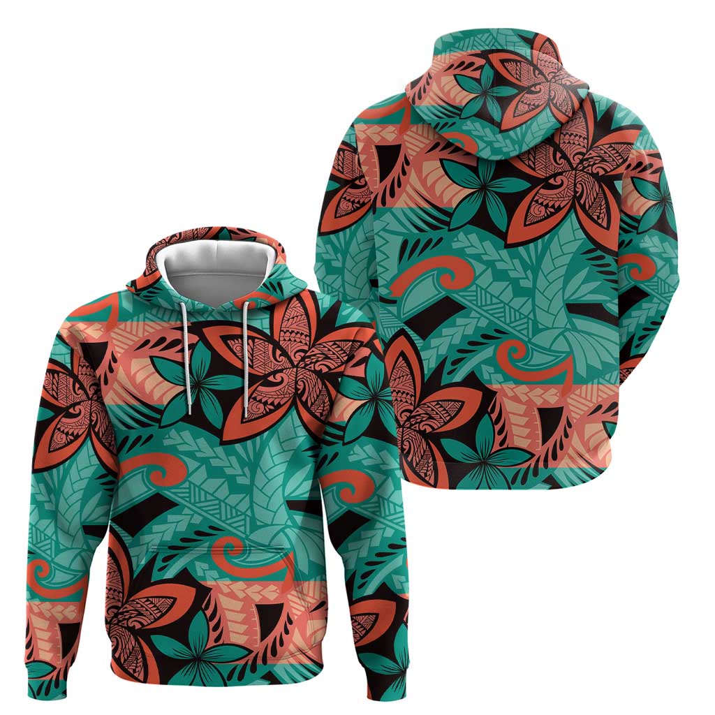 Plumeria Polynesian Pattern Zip Hoodie Unique Fantasy Teal Orange LT01 - Polynesian Pride
