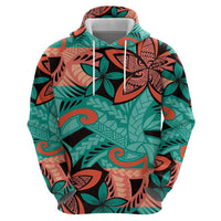 Plumeria Polynesian Pattern Zip Hoodie Unique Fantasy Teal Orange LT01 - Polynesian Pride