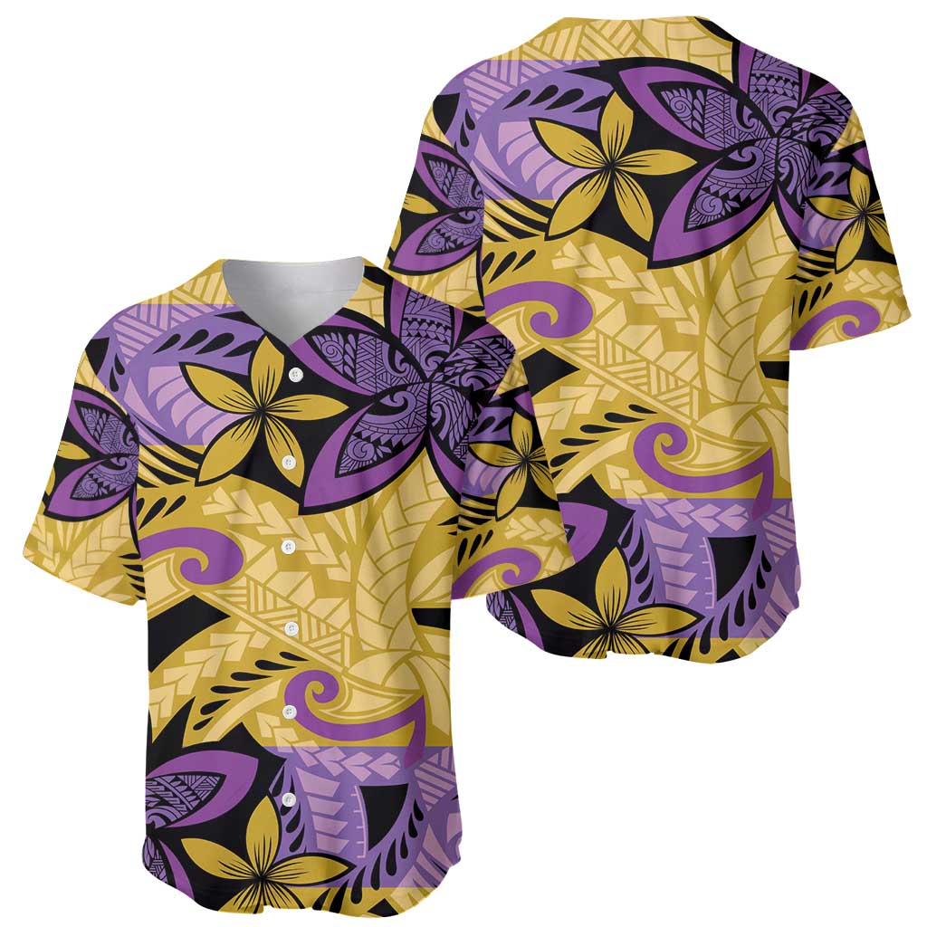 Plumeria Polynesian Pattern Baseball Jersey Unique Fantasy Yellow Purple