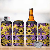 Plumeria Polynesian Pattern 4 in 1 Can Cooler Tumbler Unique Fantasy Yellow Purple LT01 - Polynesian Pride