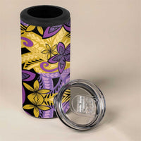 Plumeria Polynesian Pattern 4 in 1 Can Cooler Tumbler Unique Fantasy Yellow Purple LT01 - Polynesian Pride