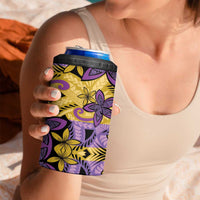 Plumeria Polynesian Pattern 4 in 1 Can Cooler Tumbler Unique Fantasy Yellow Purple LT01 - Polynesian Pride