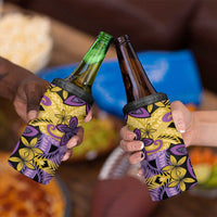 Plumeria Polynesian Pattern 4 in 1 Can Cooler Tumbler Unique Fantasy Yellow Purple LT01 - Polynesian Pride