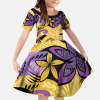 Plumeria Polynesian Pattern Family Matching Long Sleeve Bodycon Dress and Hawaiian Shirt Unique Fantasy Yellow Purple LT01 Daughter's Dress Yellow - Polynesian Pride