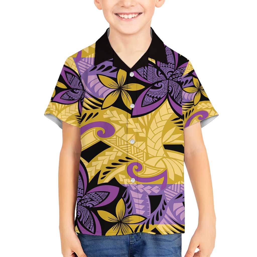 Plumeria Polynesian Pattern Family Matching Long Sleeve Bodycon Dress and Hawaiian Shirt Unique Fantasy Yellow Purple LT01 Son's Shirt Yellow - Polynesian Pride