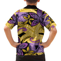 Plumeria Polynesian Pattern Family Matching Short Sleeve Bodycon Dress and Hawaiian Shirt Unique Fantasy Yellow Purple
