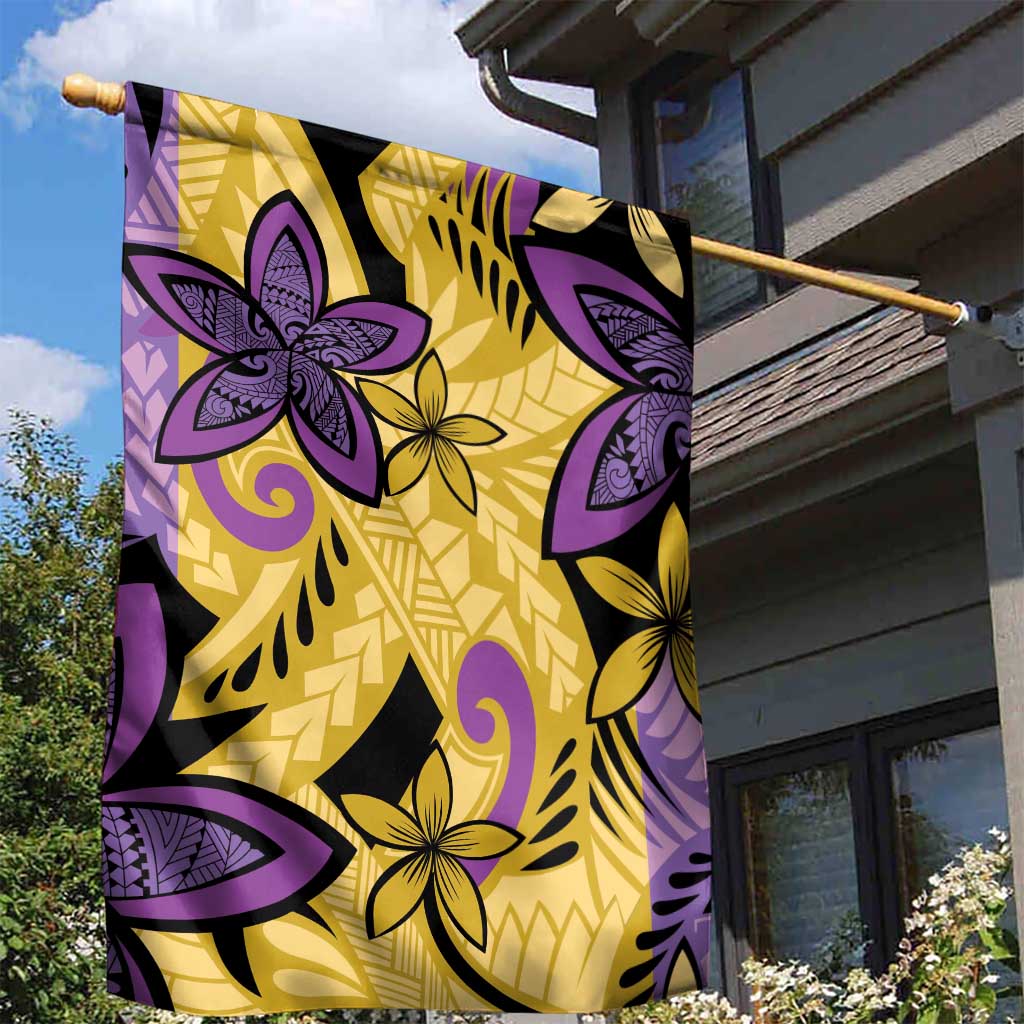 Plumeria Polynesian Pattern Garden Flag Unique Fantasy Yellow Purple