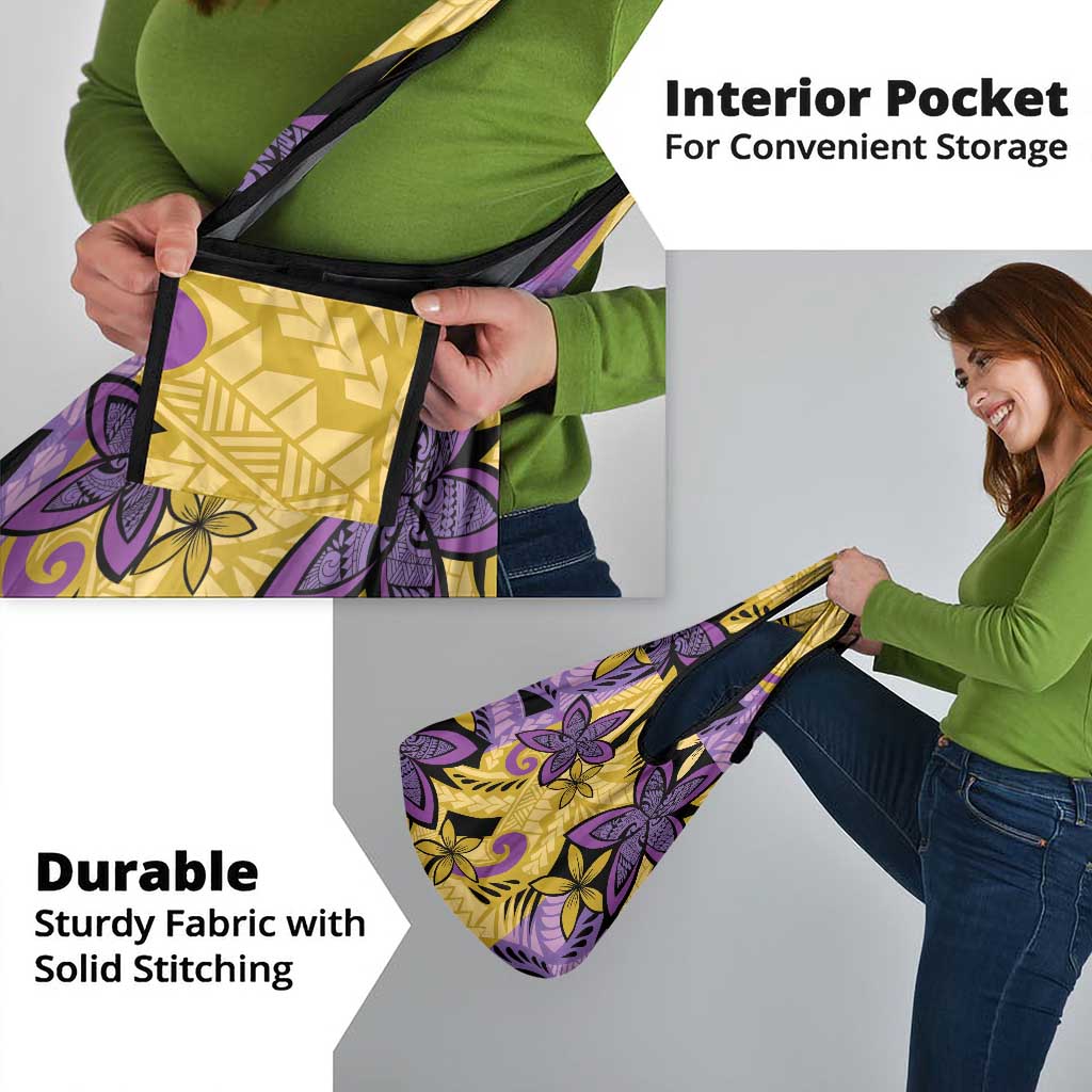 Plumeria Polynesian Pattern Grocery Bag Unique Fantasy Yellow Purple