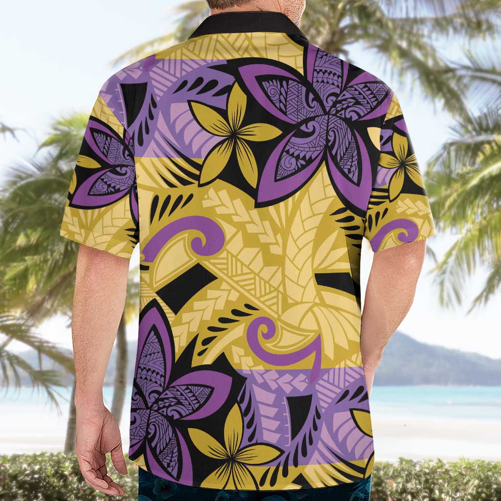 Plumeria Polynesian Pattern Hawaiian Shirt Unique Fantasy Yellow Purple