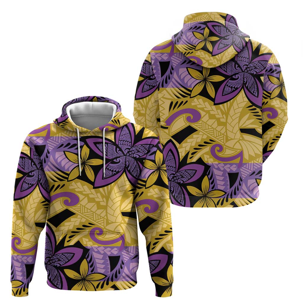 Plumeria Polynesian Pattern Hoodie Unique Fantasy Yellow Purple