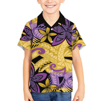 Plumeria Polynesian Pattern Kid Hawaiian Shirt Unique Fantasy Yellow Purple