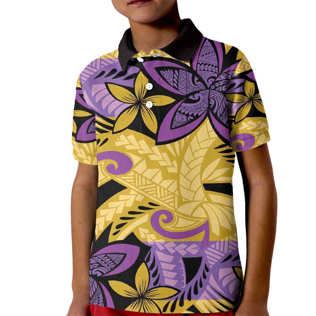 Plumeria Polynesian Pattern Kid Polo Shirt Unique Fantasy Yellow Purple LT01 Kid Yellow - Polynesian Pride