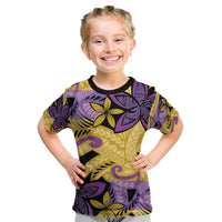 Plumeria Polynesian Pattern Kid T Shirt Unique Fantasy Yellow Purple