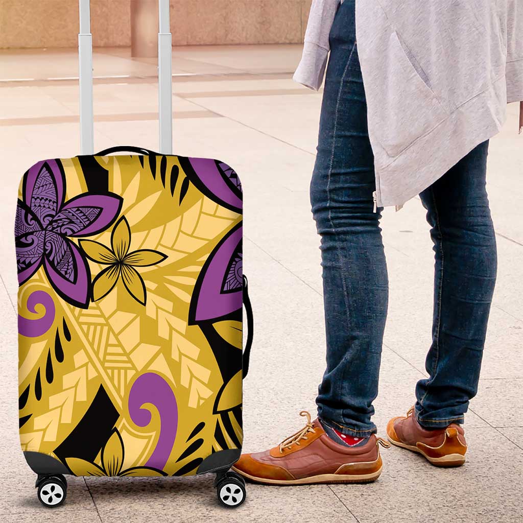 Plumeria Polynesian Pattern Luggage Cover Unique Fantasy Yellow Purple LT01 Yellow - Polynesian Pride