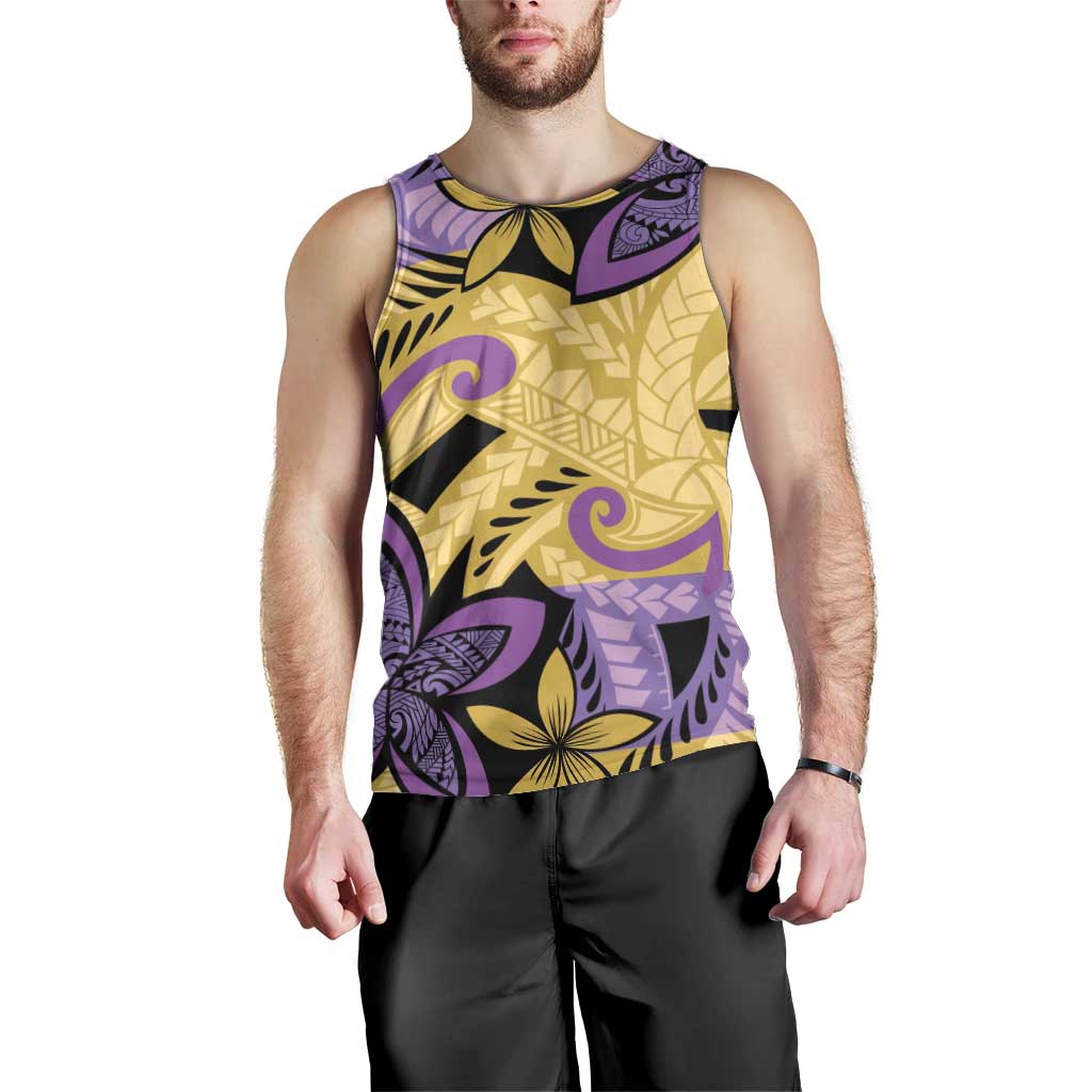 Plumeria Polynesian Pattern Men Tank Top Unique Fantasy Yellow Purple