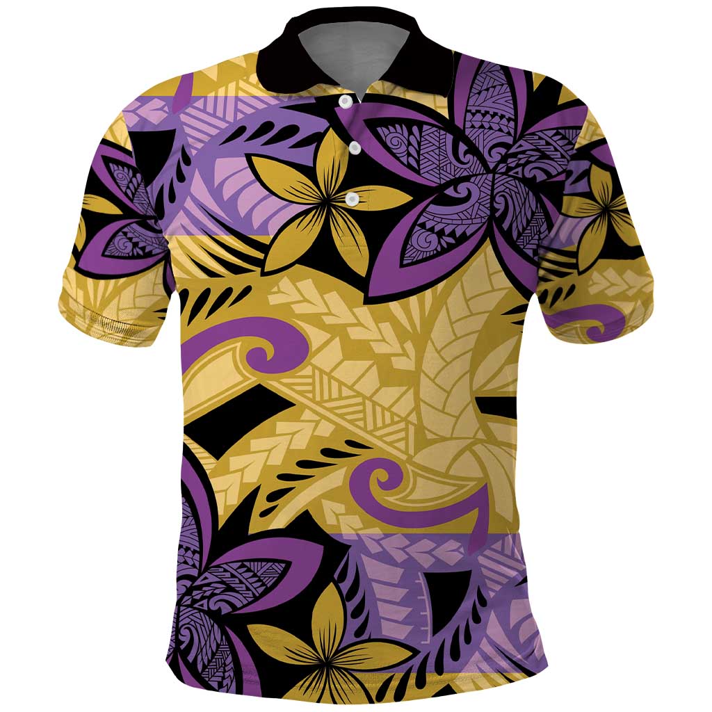 Plumeria Polynesian Pattern Polo Shirt Unique Fantasy Yellow Purple