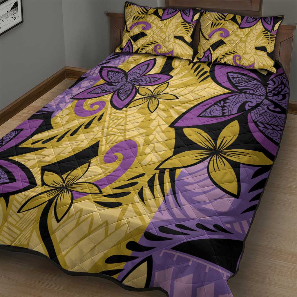 Plumeria Polynesian Pattern Quilt Bed Set Unique Fantasy Yellow Purple