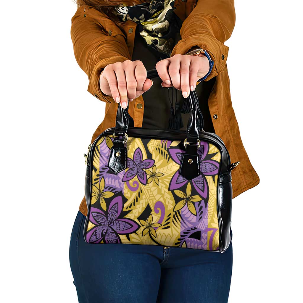 Plumeria Polynesian Pattern Shoulder Handbag Unique Fantasy Yellow Purple LT01 One Size Yellow - Polynesian Pride