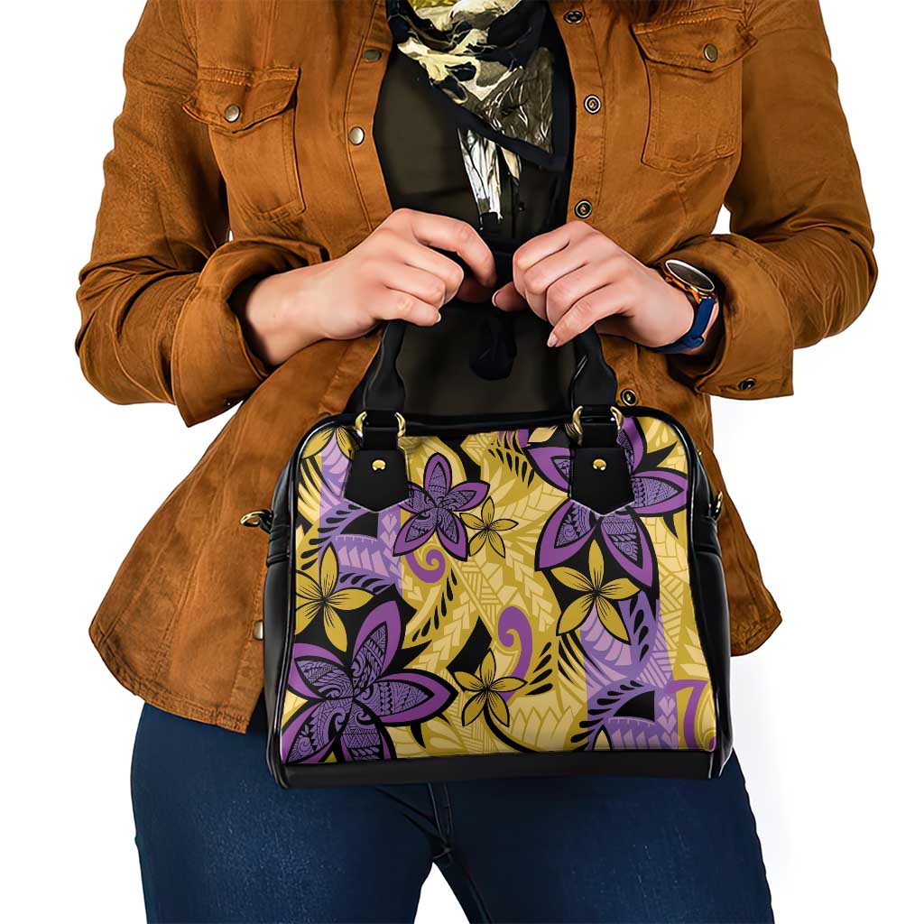 Plumeria Polynesian Pattern Shoulder Handbag Unique Fantasy Yellow Purple LT01 - Polynesian Pride