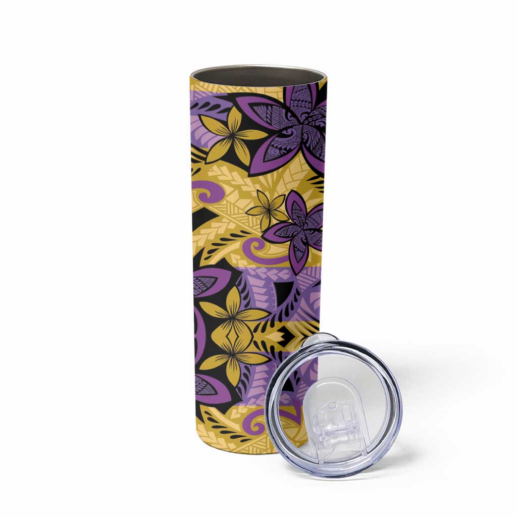 Plumeria Polynesian Pattern Skinny Tumbler Unique Fantasy Yellow Purple LT01 - Polynesian Pride