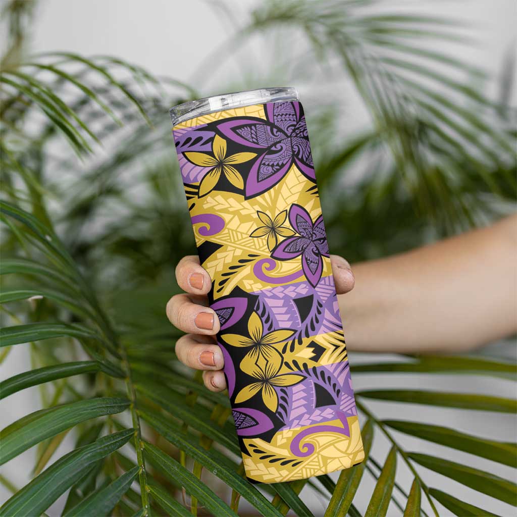 Plumeria Polynesian Pattern Skinny Tumbler Unique Fantasy Yellow Purple LT01 - Polynesian Pride