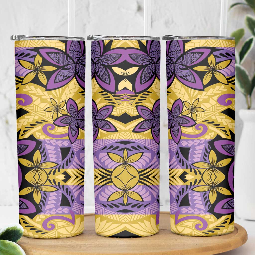 Plumeria Polynesian Pattern Skinny Tumbler Unique Fantasy Yellow Purple LT01 - Polynesian Pride