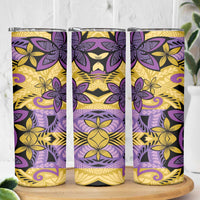 Plumeria Polynesian Pattern Skinny Tumbler Unique Fantasy Yellow Purple LT01 - Polynesian Pride
