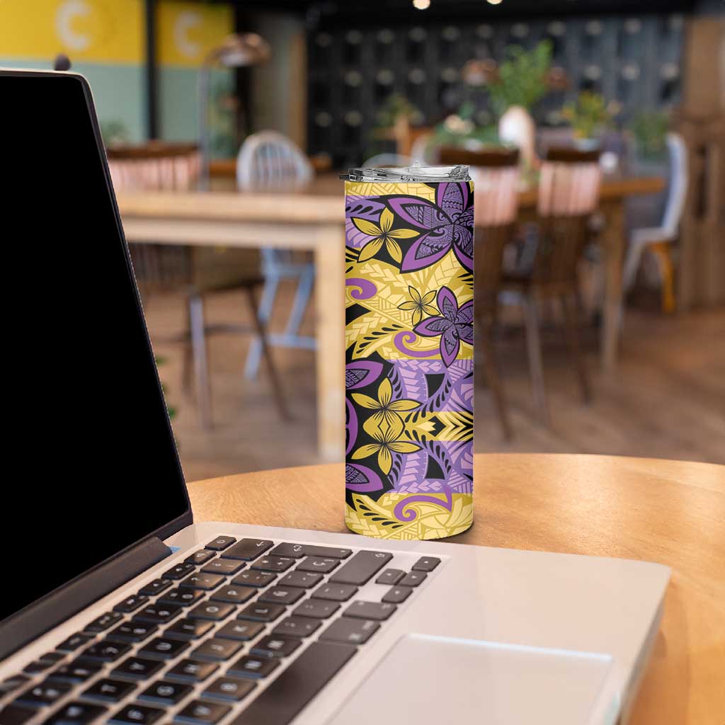 Plumeria Polynesian Pattern Skinny Tumbler Unique Fantasy Yellow Purple LT01 - Polynesian Pride