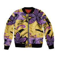 Plumeria Polynesian Pattern Sleeve Zip Bomber Jacket Unique Fantasy Yellow Purple LT01 Unisex Yellow - Polynesian Pride