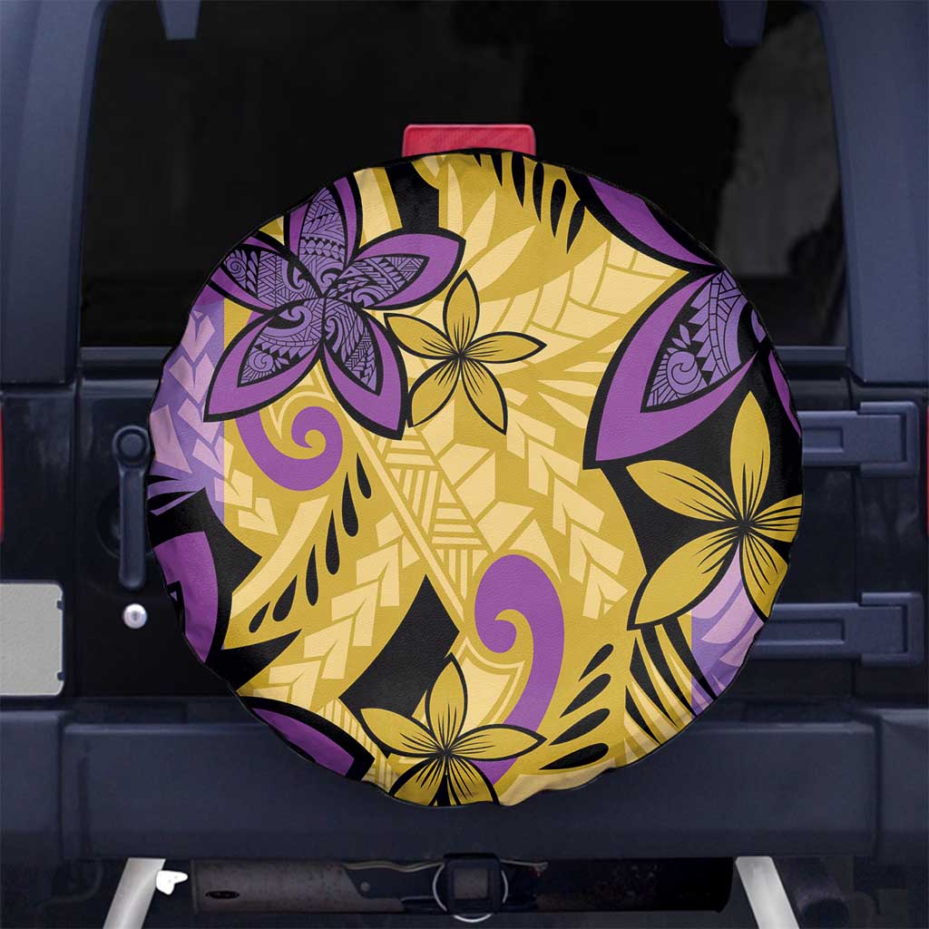 Plumeria Polynesian Pattern Spare Tire Cover Unique Fantasy Yellow Purple