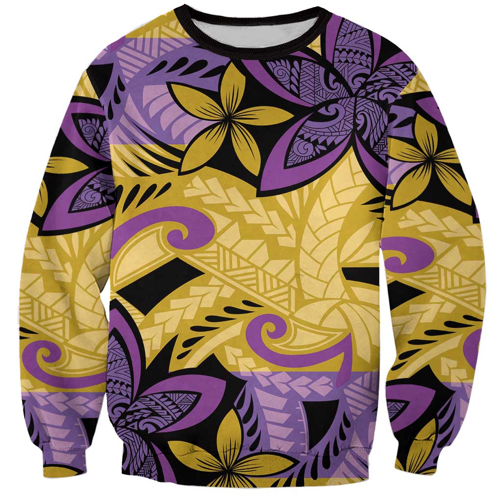Plumeria Polynesian Pattern Sweatshirt Unique Fantasy Yellow Purple